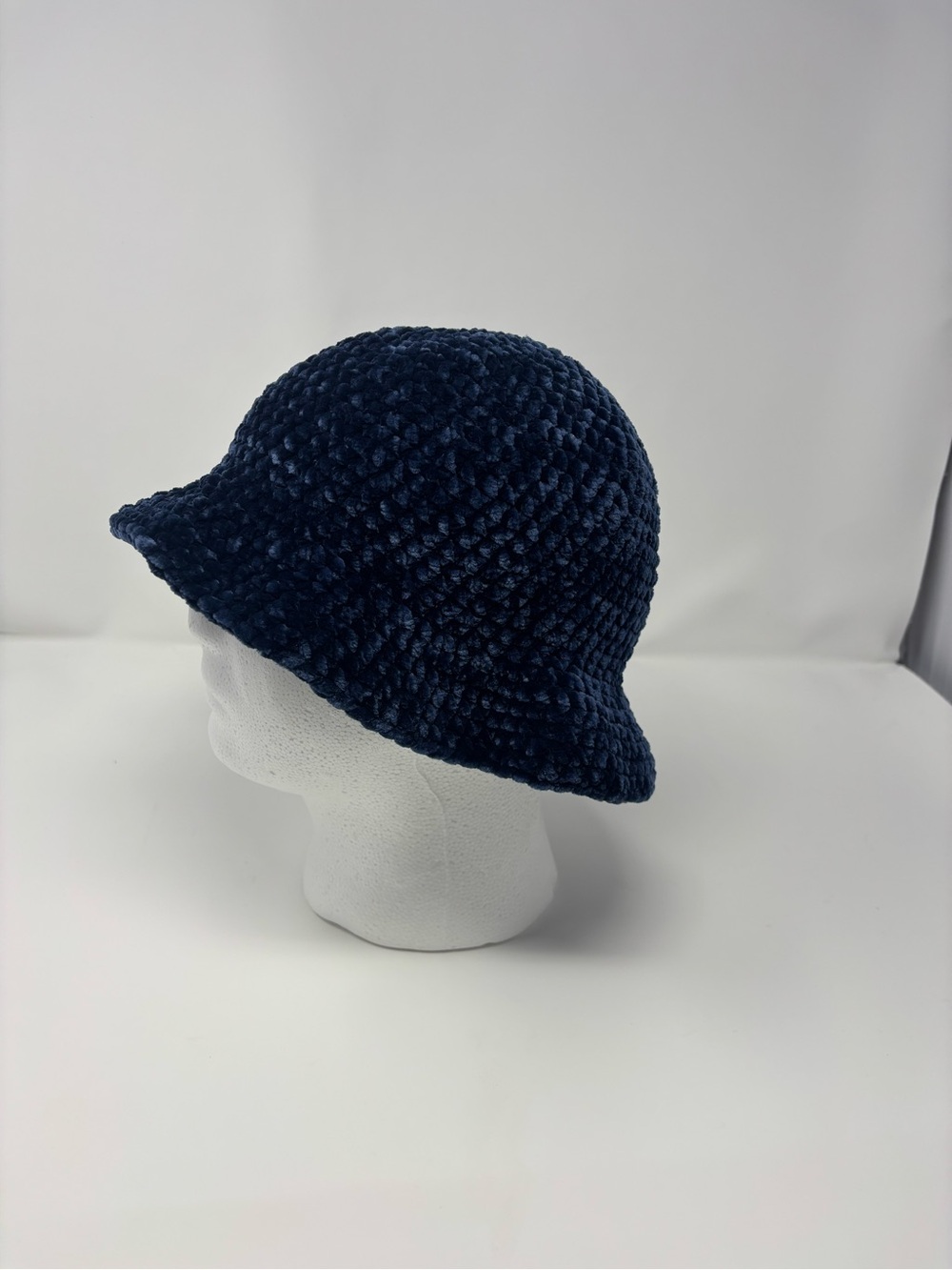 Navy Plush Crochet Bucket Hat
